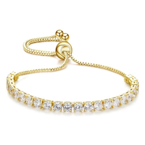 Yellow Gold Tennis Bracelet • 4mm Hand-Set CZ • Adjustable • Gift Ready - Picture 1 of 2